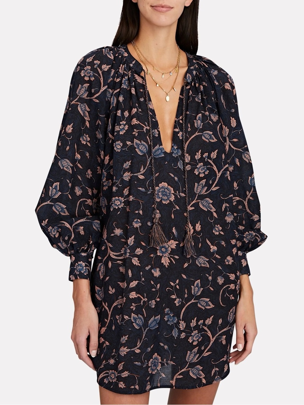 Ulla Johnson Biarritz Floral‎ Tunic Balloon Sleeve Tassel Tie Small